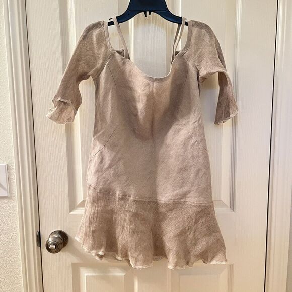 Lili Womens Linen Cold Shoulder Blouse Top Lagenlook Side Slits Size Medium - Picture 1 of 16